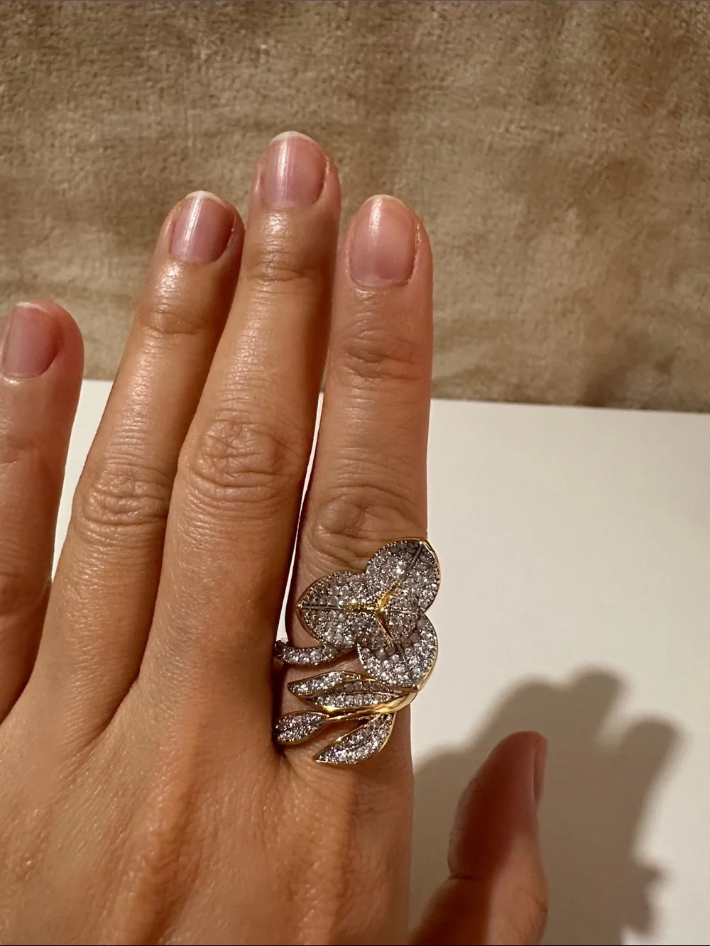 Gold and Silver Leaf Cluster Cocktail Ring - Women's Jewelry